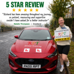 Happy learner driver after passing test in Halifax, UK