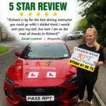 A very happy Sarah after passing her test in Halifax